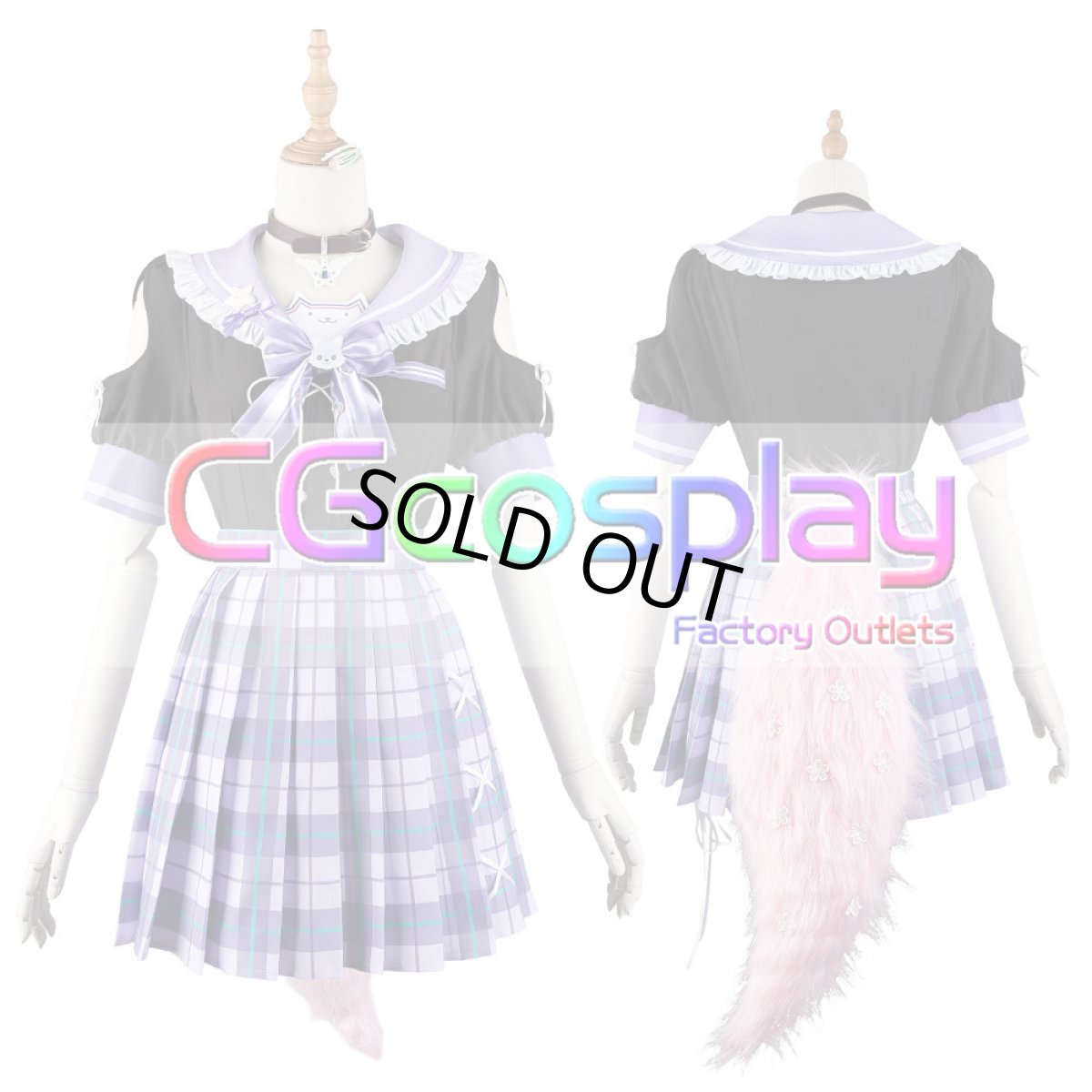 画像8: 「一部在庫」バーチャルYouTuber　Vtuber　博衣こより　白＆黒制服　全セット 　尻尾追加可　コスプレ衣装  セーターコート追加可 (8)