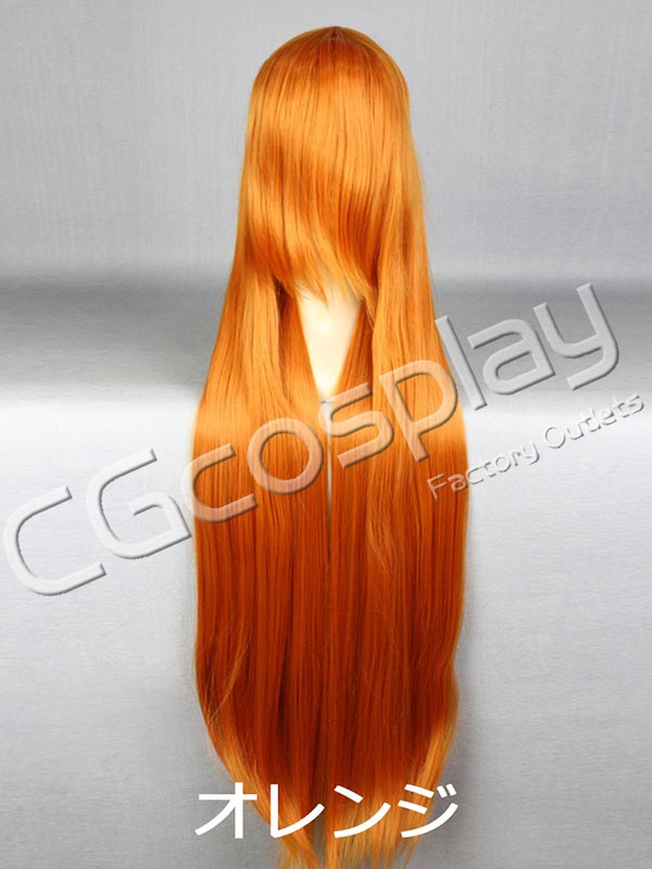 激安!!　コスプレウィッグ　ウィッグネット付き　かつら　コスプレ用　日常用可　ロングヘア100cm　オレンジ　コスプレウィッグ コスプレ衣装